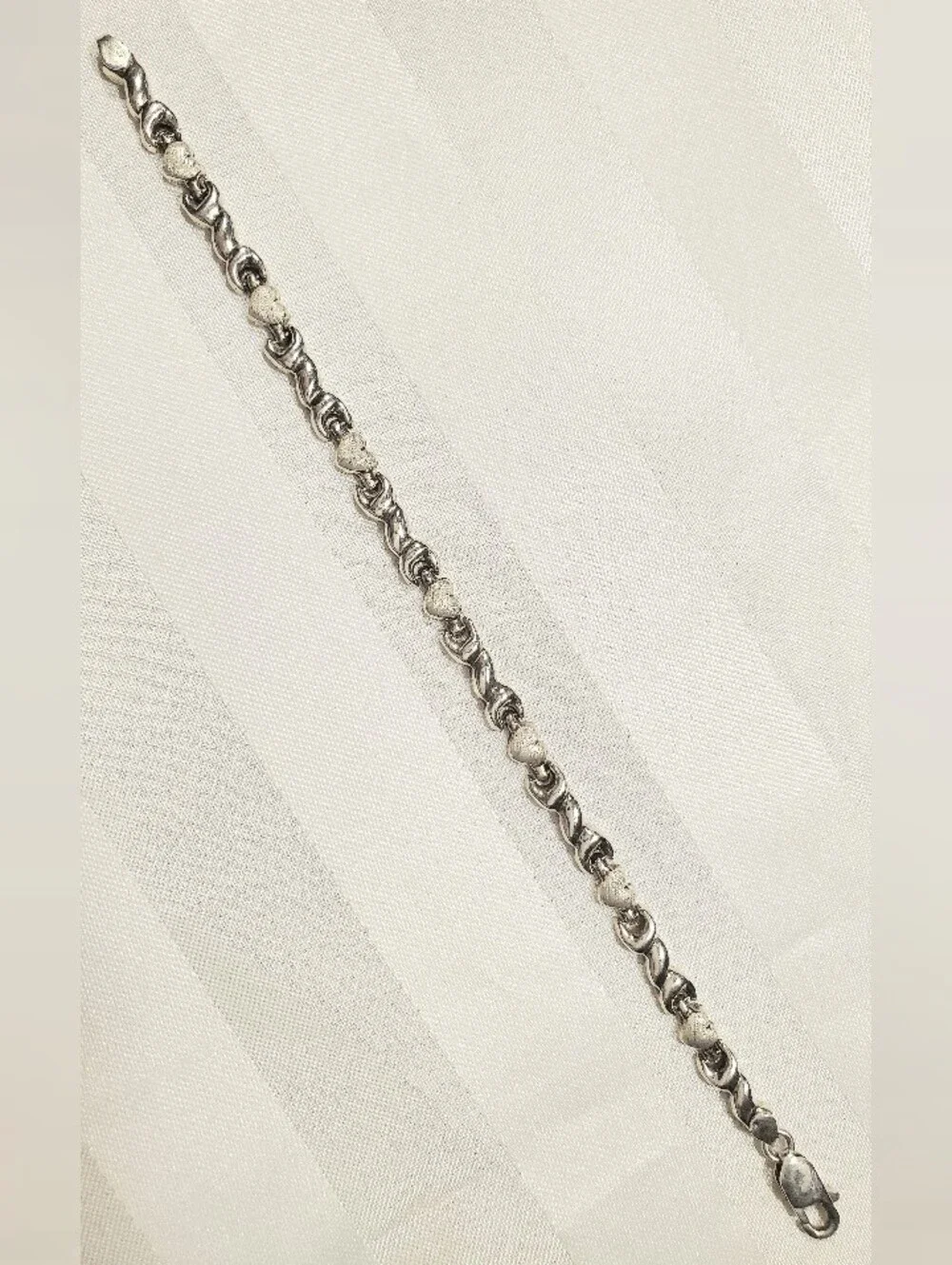 925 Heart Wave Link Bracelet Sterling Silver brushed polished mix 7